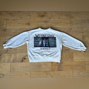 Zara Wednesday Addams Girl’s White Crewneck Sweatshirt Size 11/12 Years